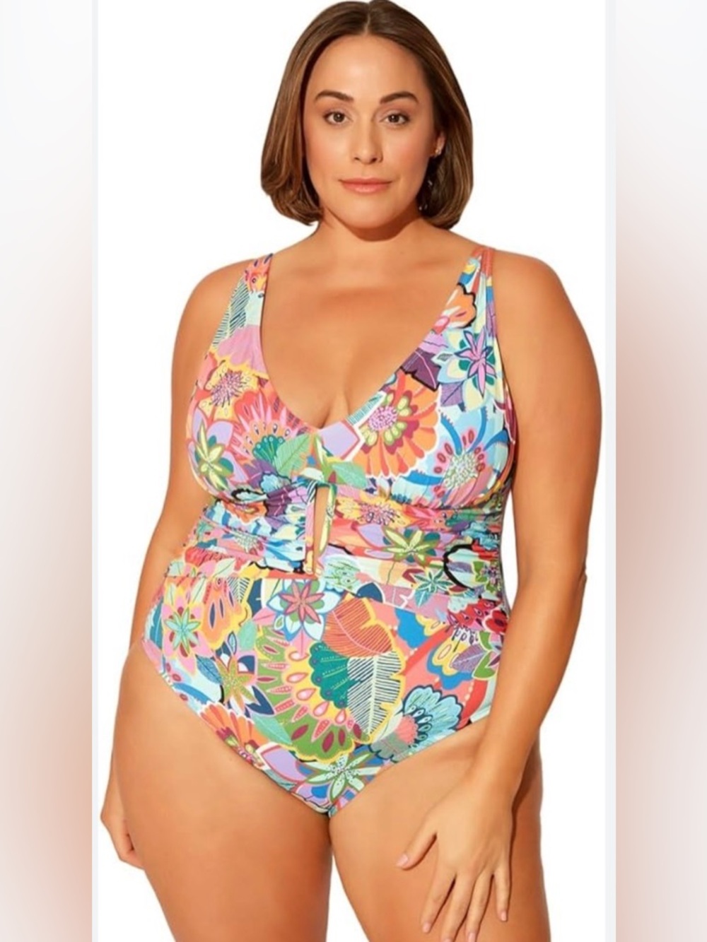 BLEU BLEU Rod Beattie Make It Pop Plunge One Piece Swimsuit 16W Floral Swim